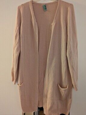 Just Birdie Cashmere Blend Longline Open Cardigan Pink M Made in Italy